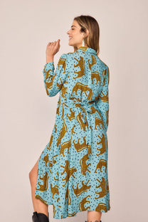 Abito chemisier lungo con stampa animalier