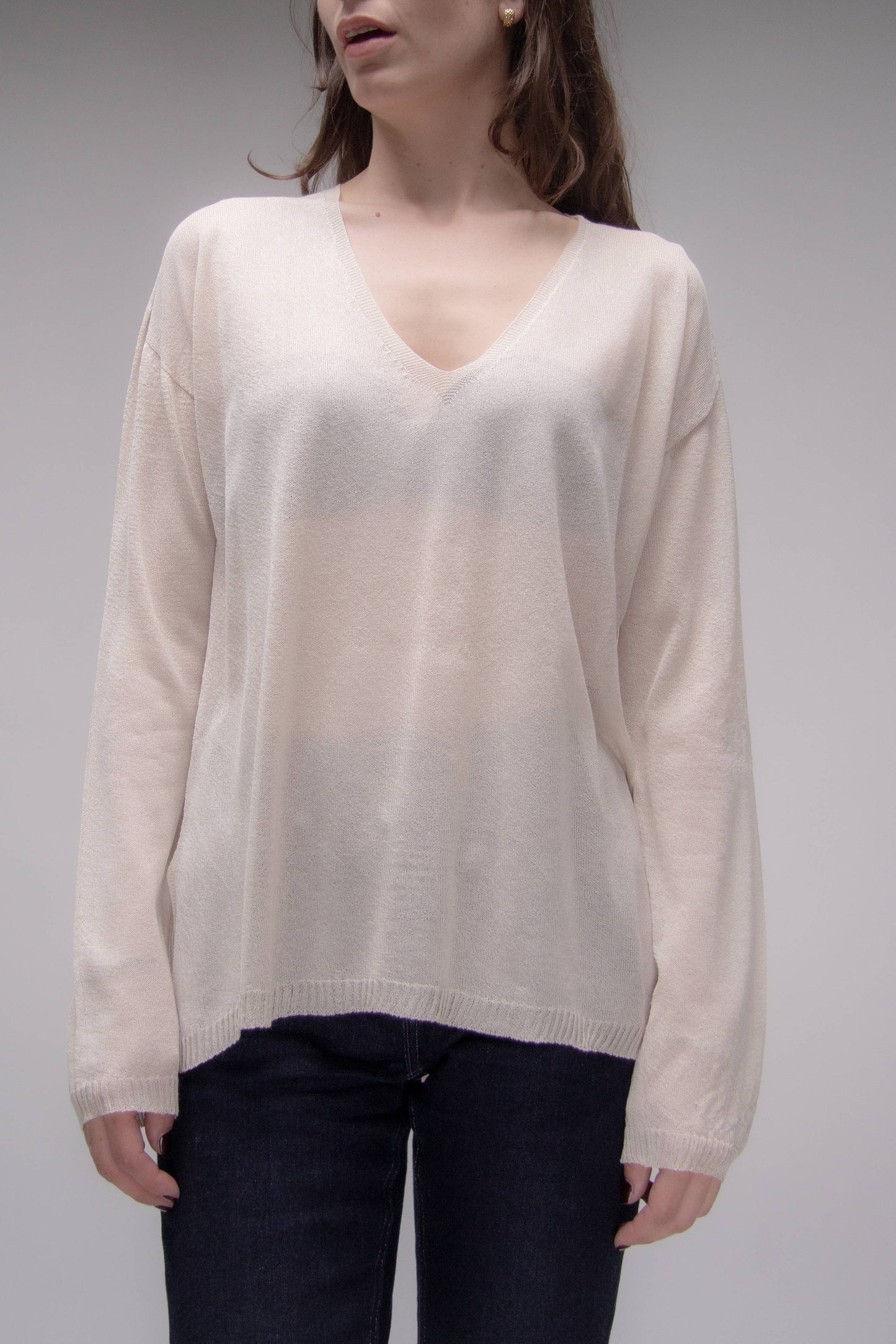 Maxi Maglia Scollo a V con Spacco Laterale in Maglia 3D