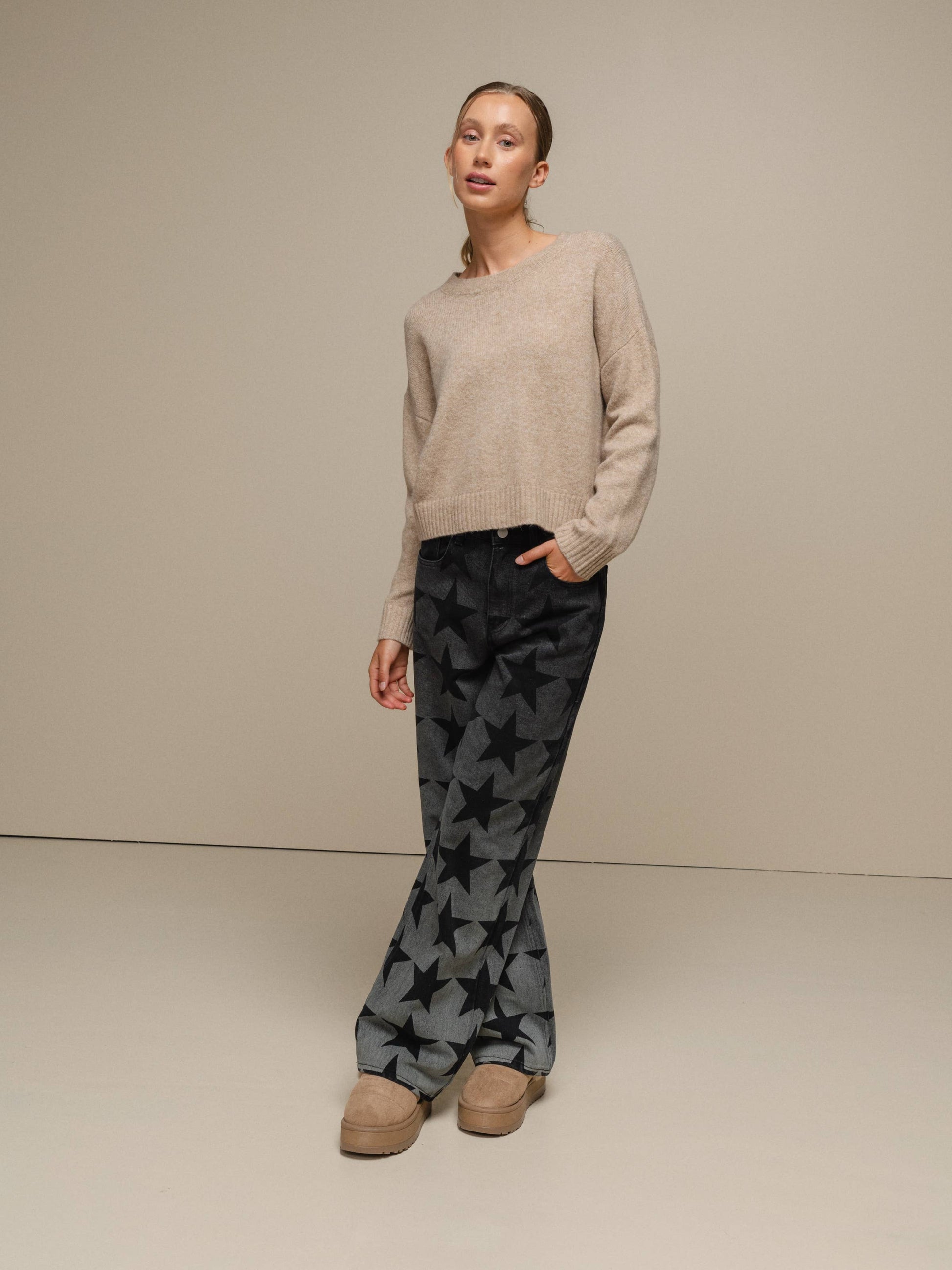 Maglione crop da donna in maglia morbida girocollo