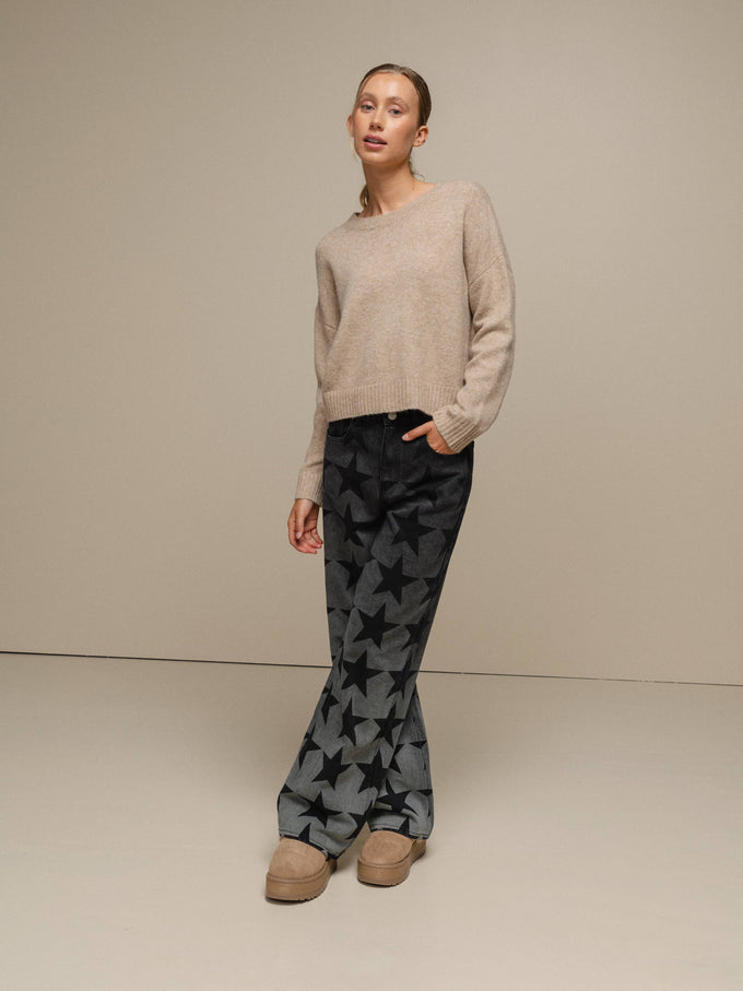 Maglione crop da donna in maglia morbida girocollo