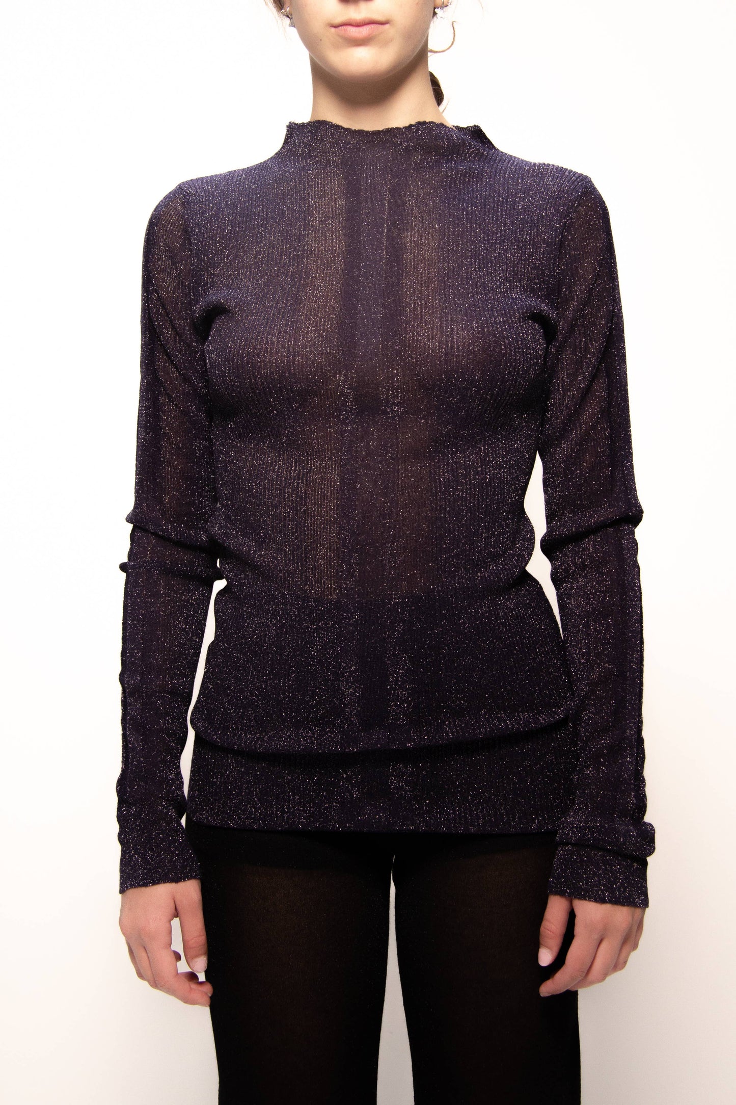 Maglia a coste glitter girocollo