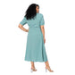 Abito estivo lungo curvy in cotone e lino con maniche corte
