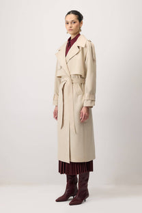 Trench doppiopetto in twill di cotone color crema