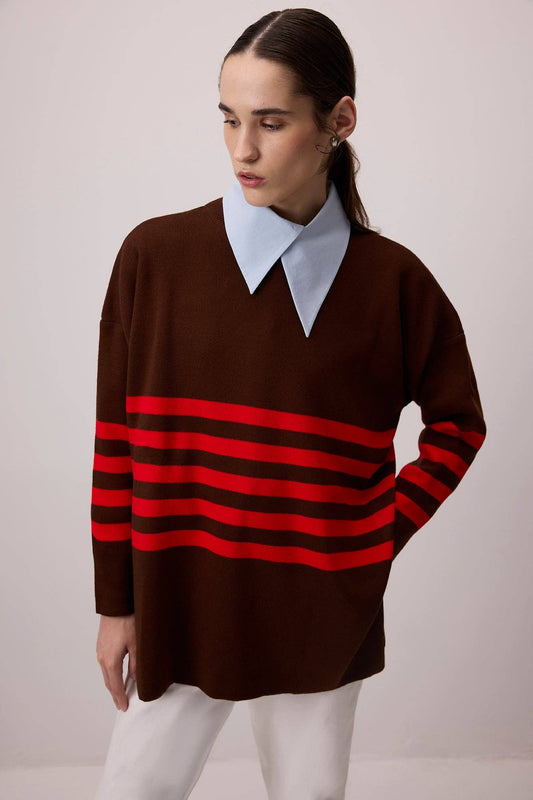Tunica in maglia a righe bicolore