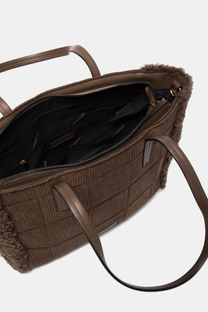 Borsa tote in velluto a coste con inserti in eco pelliccia