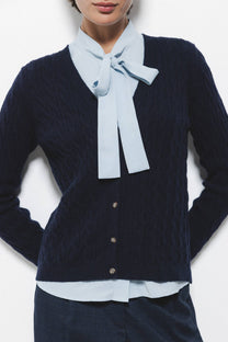 Cardigan in Maglia Strutturata con Scollo a V