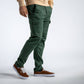 Pantaloni cargo verde scuro in cotone con 6 tasche