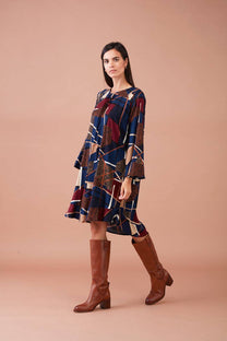 Vestito corto fluido con stampa geometrica
