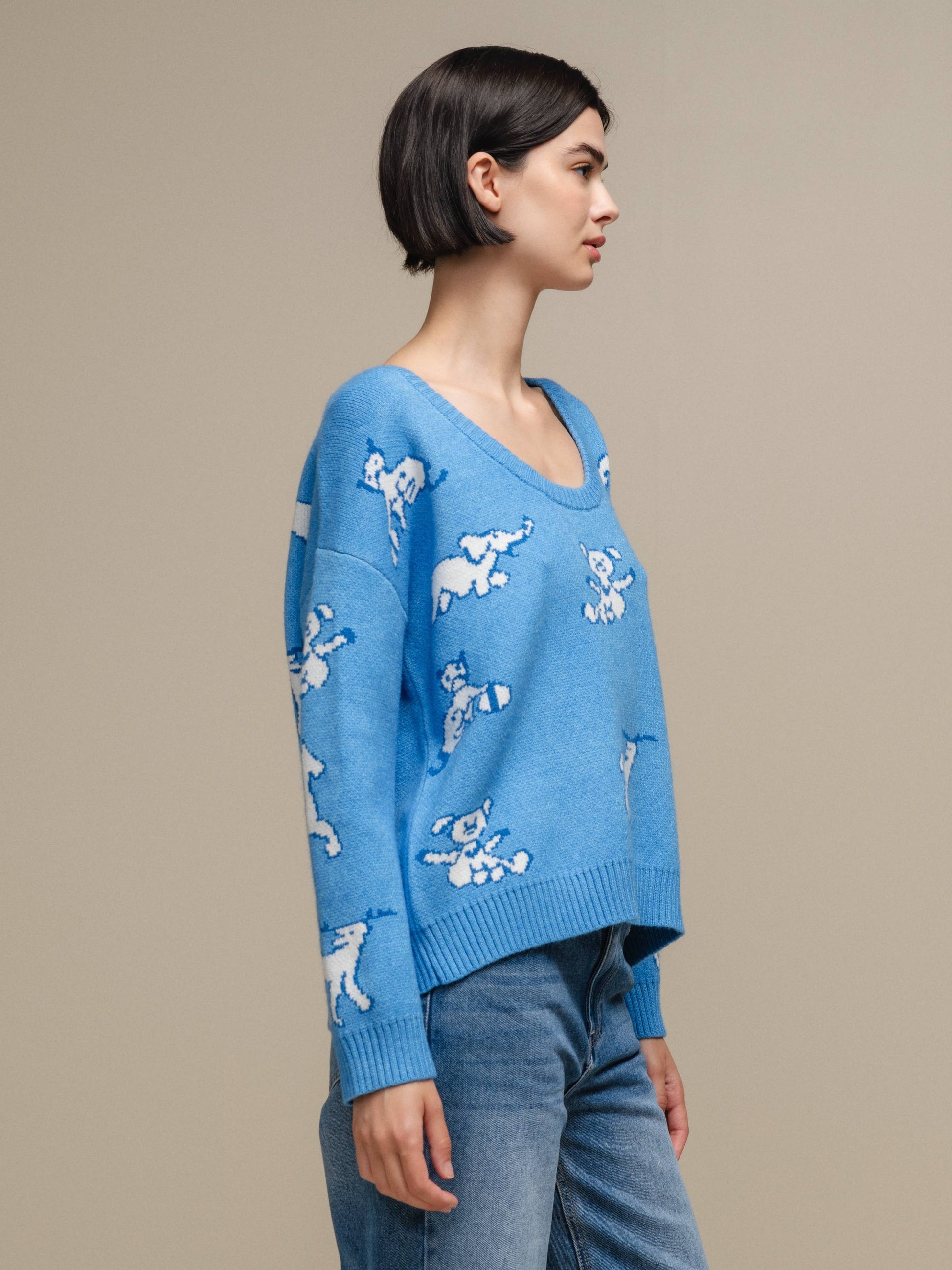 Maglione donna in maglia con fantasia teddy e animali