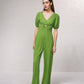 Tuta lunga a gamba larga con scollo a V e cut-out