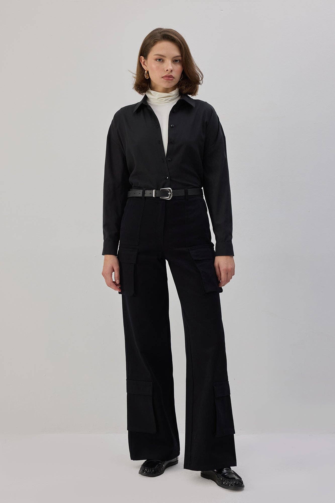 Pantaloni cargo in gabardine neri