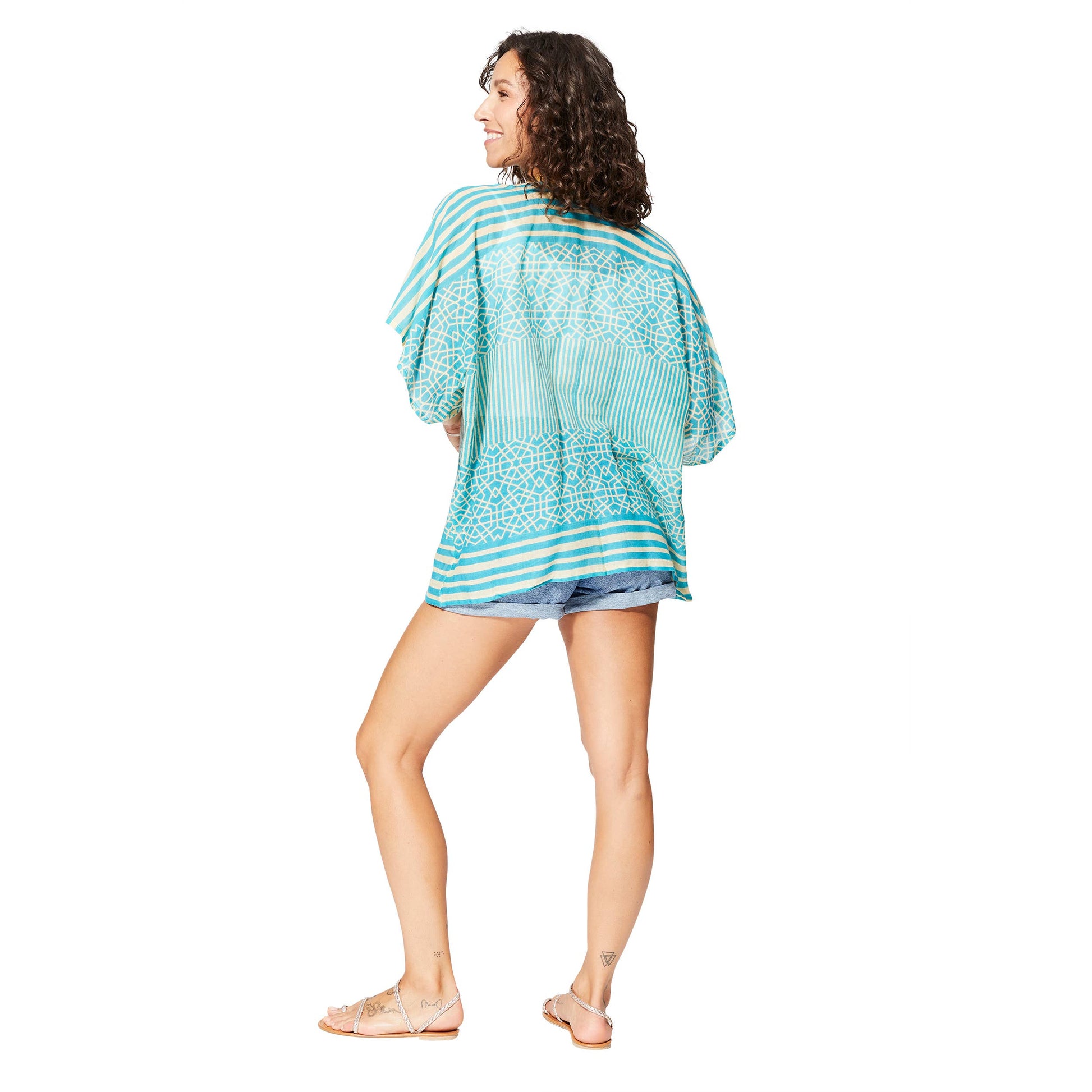 Kimono estivo boho in cotone a maniche corte