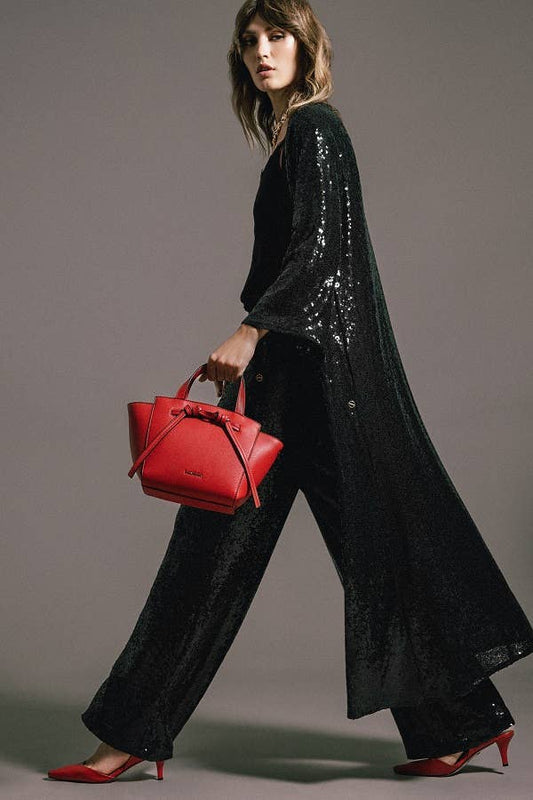 Kimono lungo con paillettes nero