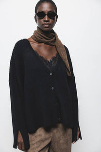 Cardigan a coste in maglia con bottoni