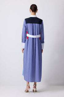 Abito camicia lungo color block in misto cotone