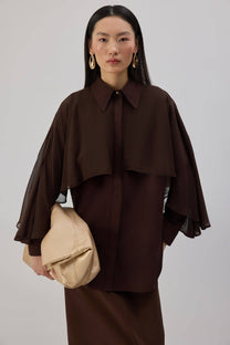 Camicia in popeline con dettaglio in chiffon