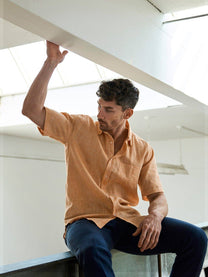 Camicia corta in lino arancione Lido
