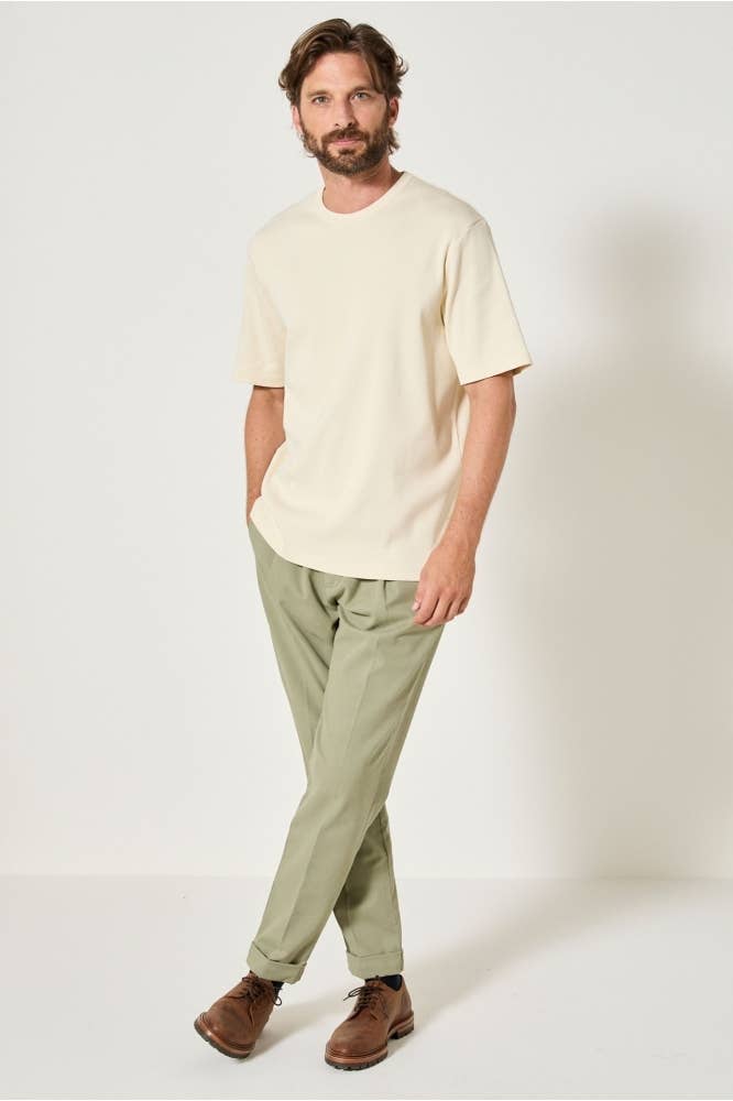 T-shirt a costine oversize in cotone organico con logo ricamato