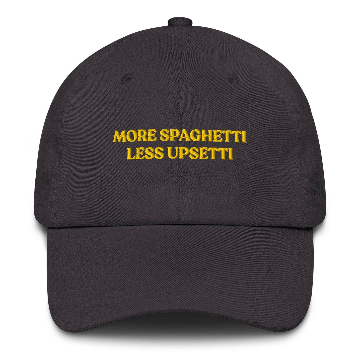 Cappellino da baseball ricamato “More Spaghetti Less Upsetti”