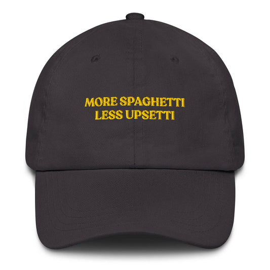Cappellino da baseball ricamato “More Spaghetti Less Upsetti”