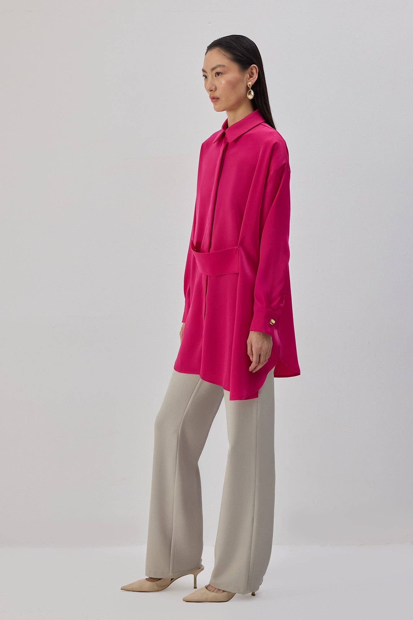 Camicia oversize in raso a bande