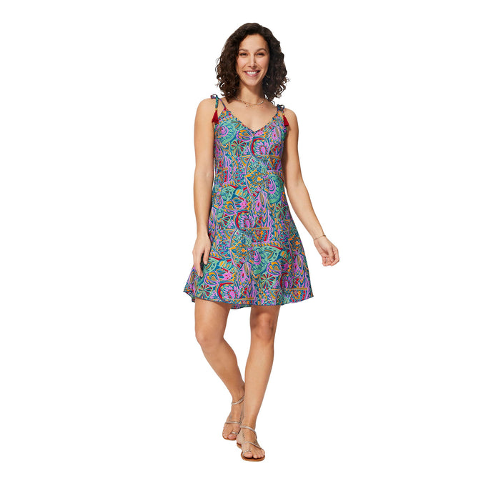 Abito estivo corto boho senza maniche multicolor