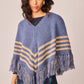 Poncho Petalo Blu con Frange