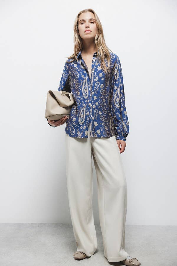Camicia stampata a maniche lunghe stile balloon