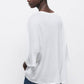 T-shirt oversize bianca in lyocell con scollo a V e maniche 3/4