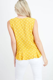 Blusa a pois con scollo a V e bottoni