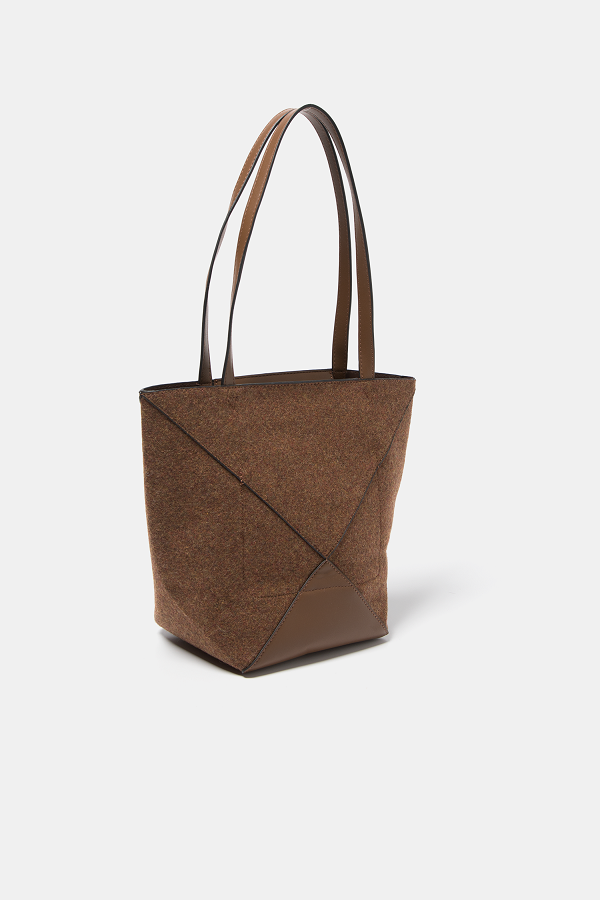 Borsa shopper in feltro con inserti effetto pelle