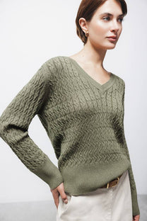 Maglione in maglia strutturata con scollo a V