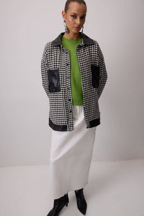 Camicia overshirt pied-de-poule con dettagli effetto pelle