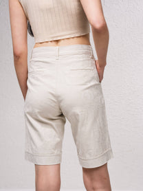 Bermuda donna jacquard beige con risvolto