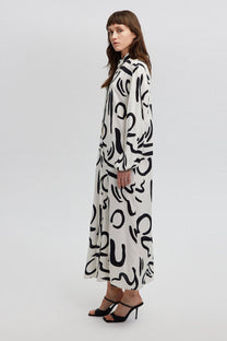 Abito camicia lungo con stampa monocromatica