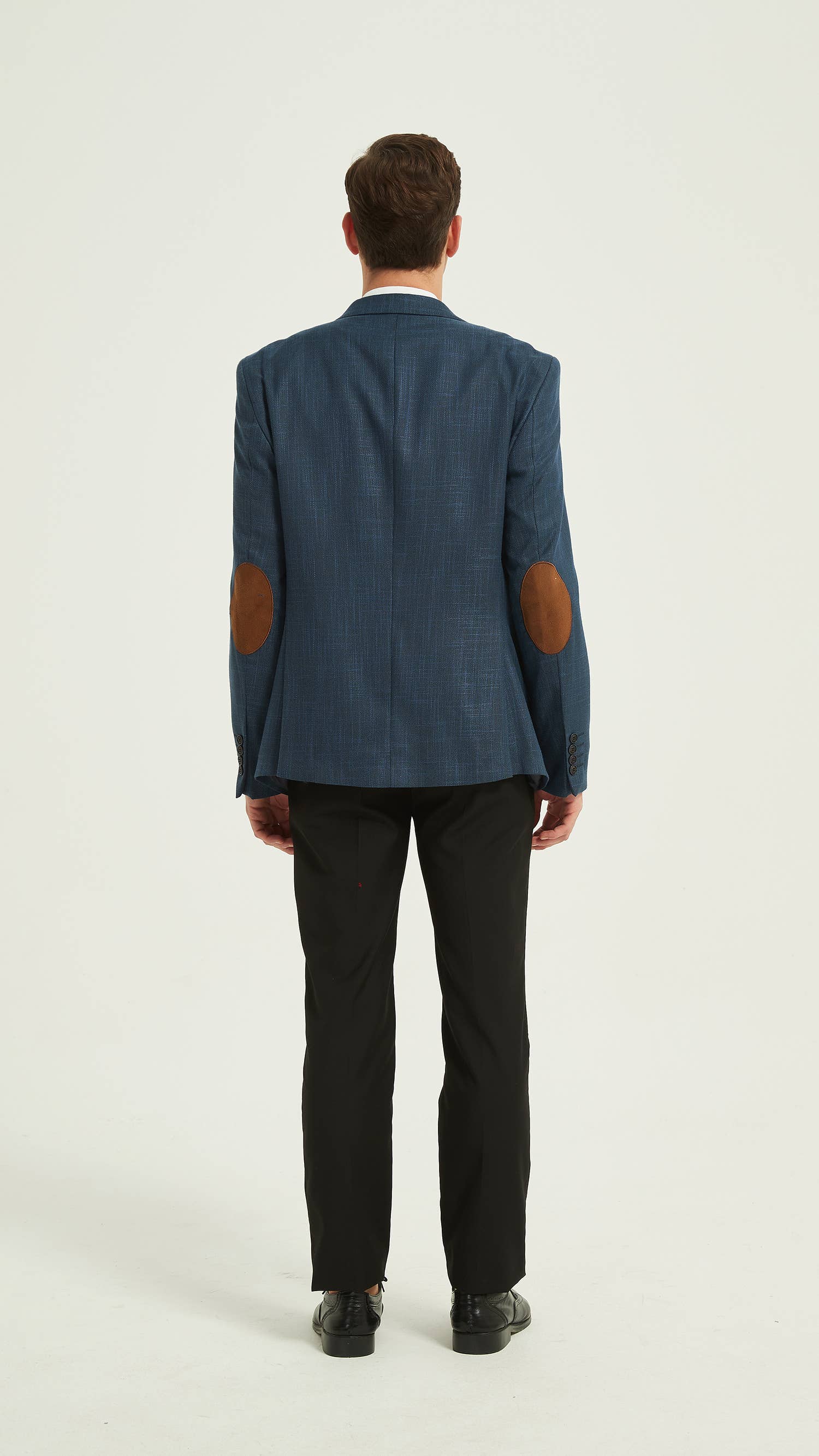 Blazer uomo blu marino slim fit con toppe ai gomiti