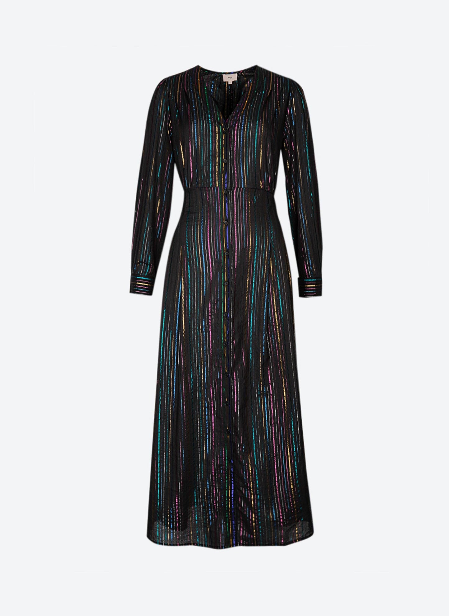 Abito lungo nero Ozane con righe multicolor effetto lurex