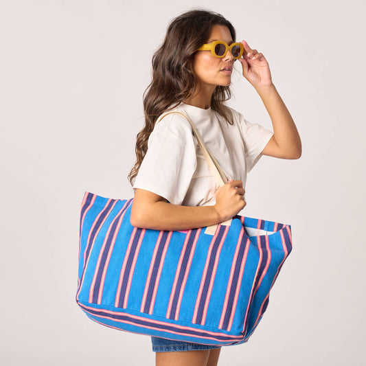 Borsa shopper in cotone biologico a righe blu