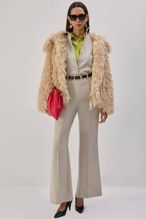 Cappotto corto in eco pelliccia beige