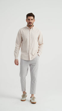 Camicia Oxford a Righe Beige e Bianco