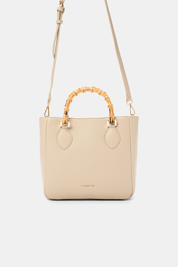 Borsa shopper in ecopelle con manici effetto bambù