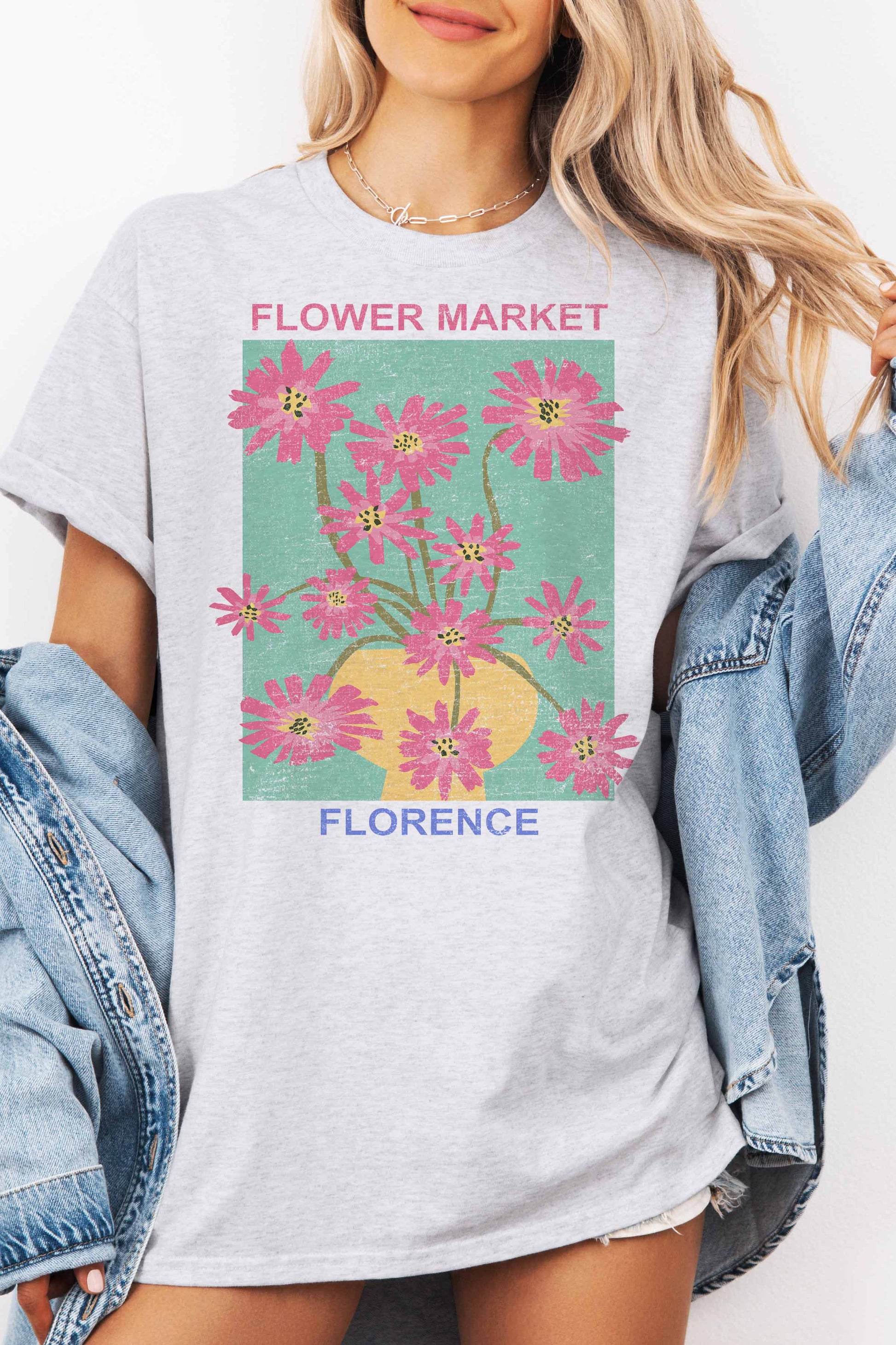 T-shirt oversize grafica Flower Market Firenze in cotone