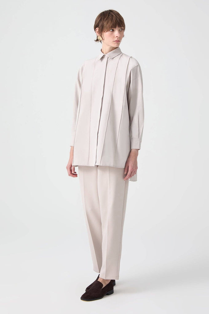 Camicia oversize a costine color pietra