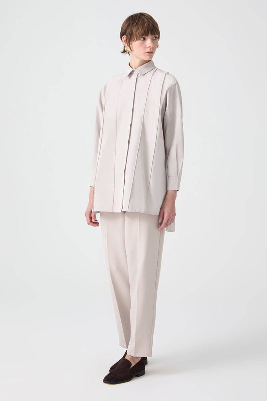 Camicia oversize a costine color pietra
