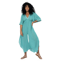 Tuta estiva boho in cotone con maniche 3/4 e schiena aperta