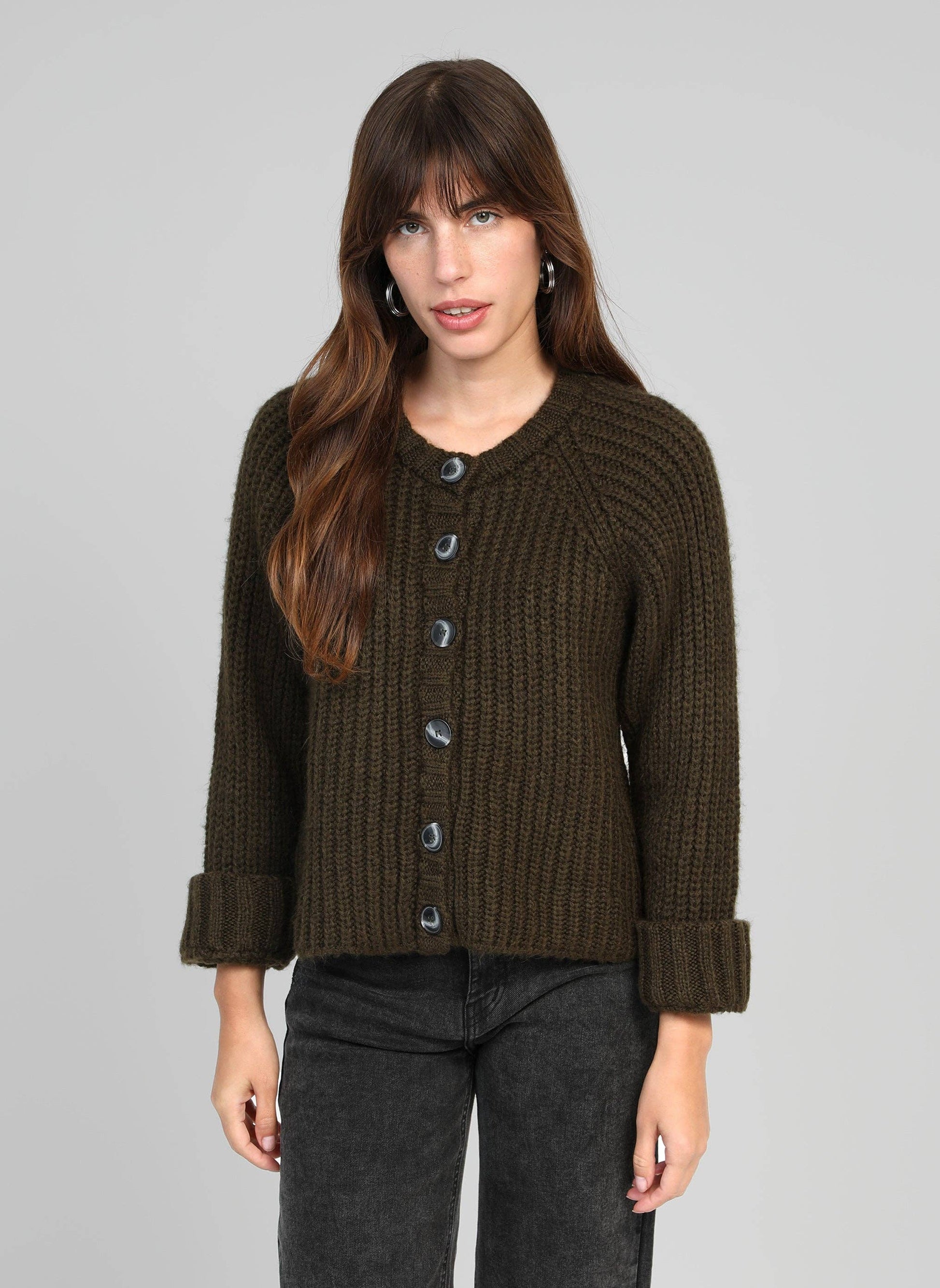 Cardigan in maglia color kaki