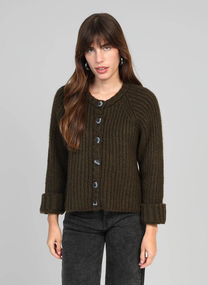 Cardigan in maglia color kaki