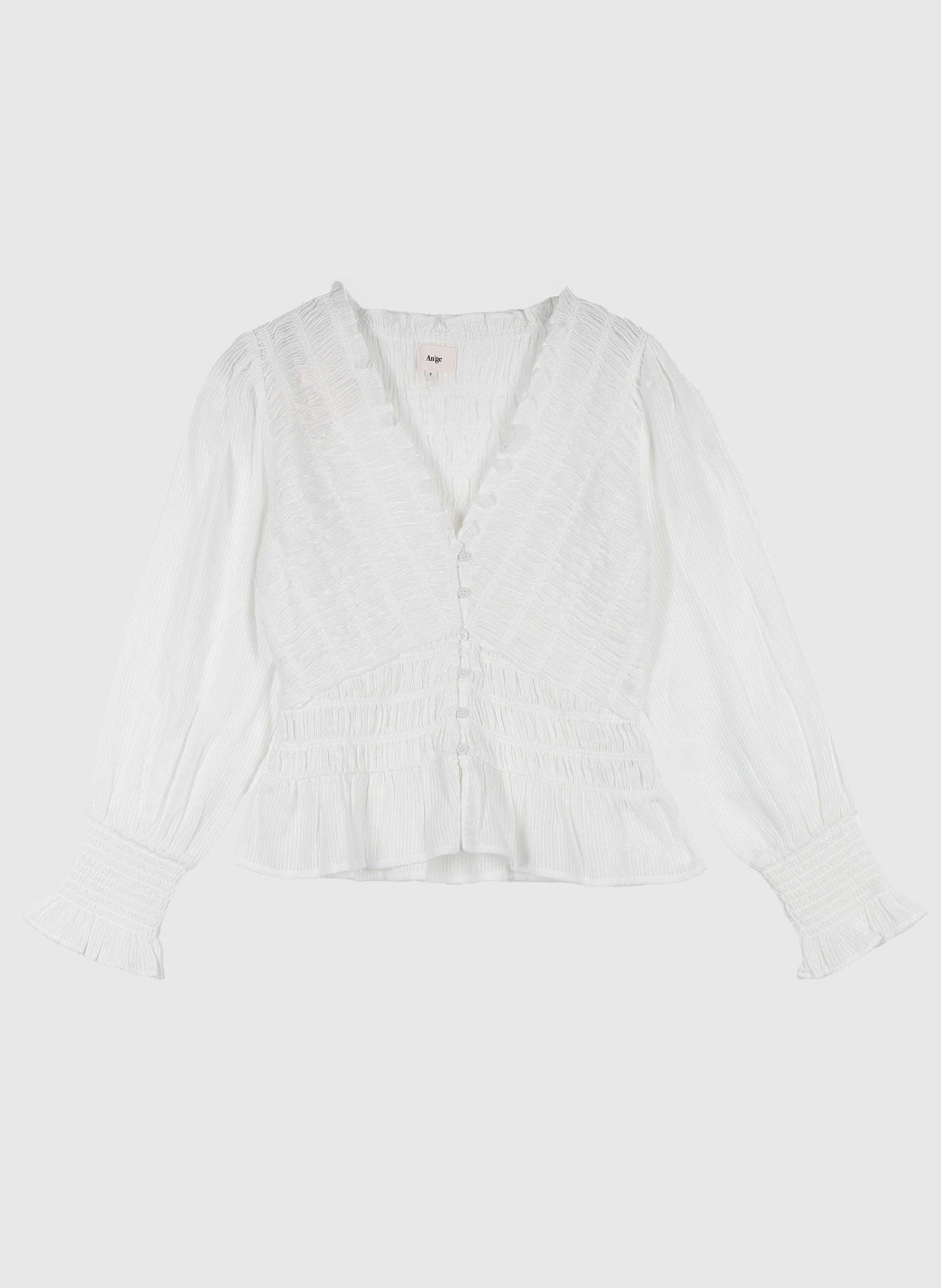 Camicia bianca Sounita con scollo a V e balza