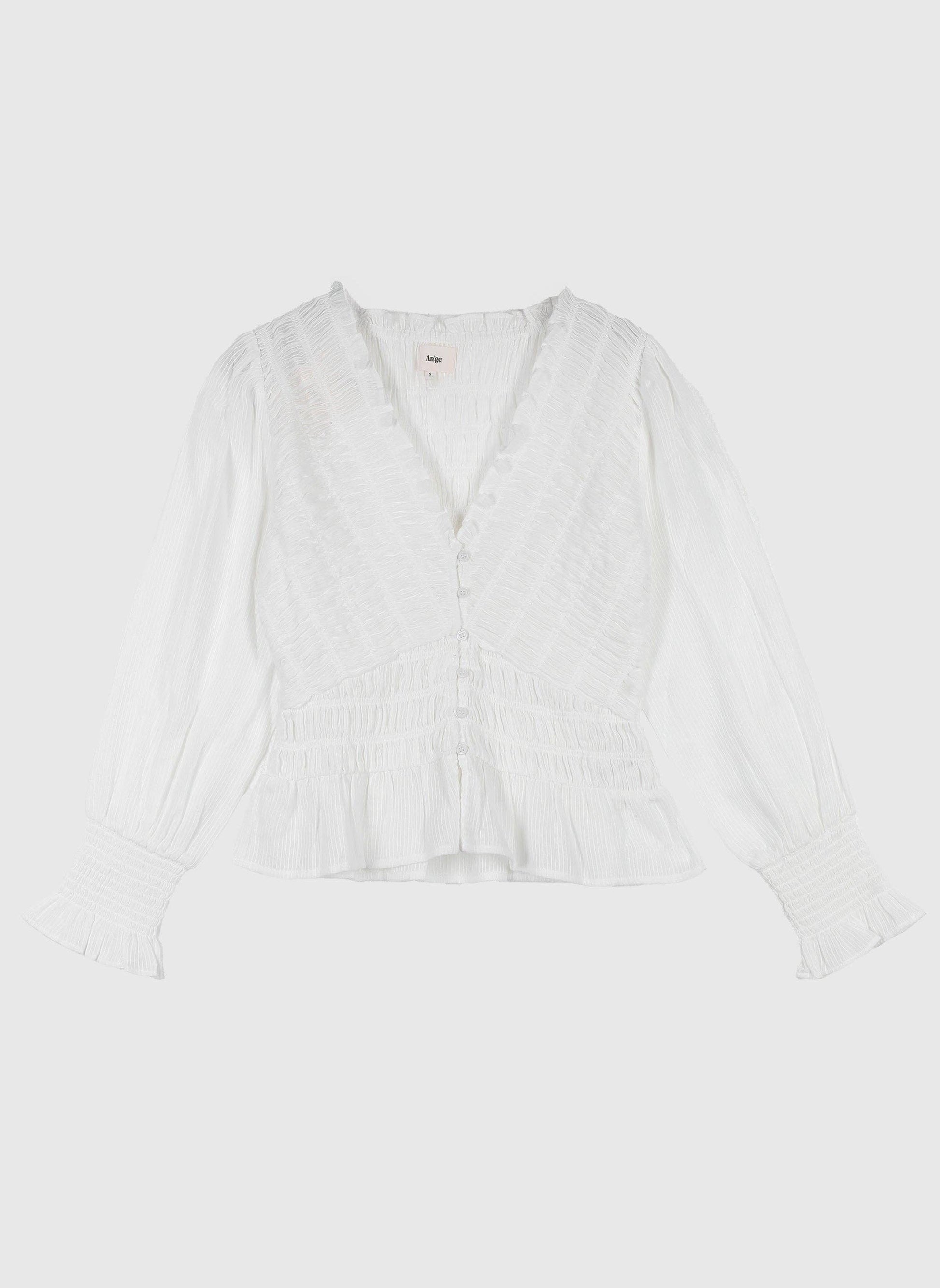 Camicia bianca Sounita con scollo a V e balza