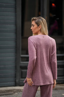 Tunica in maglia a coste con scollo a V